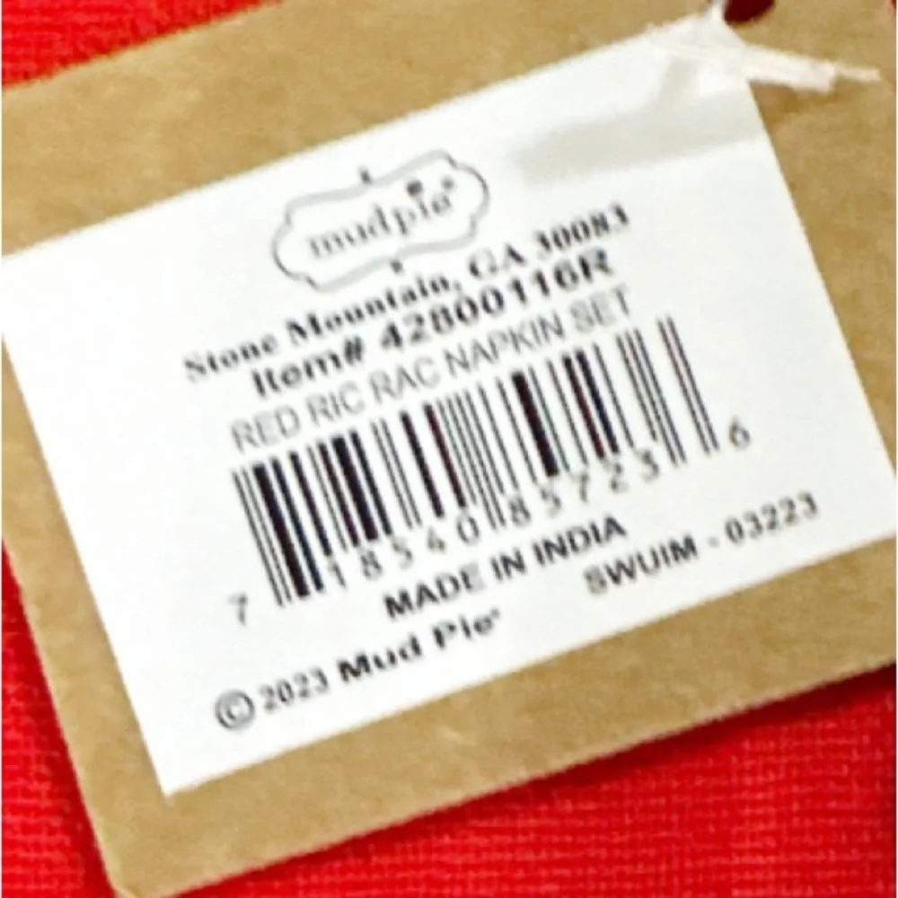 NEW Mud Pie Red RIC RAC NAPKIN Set/4